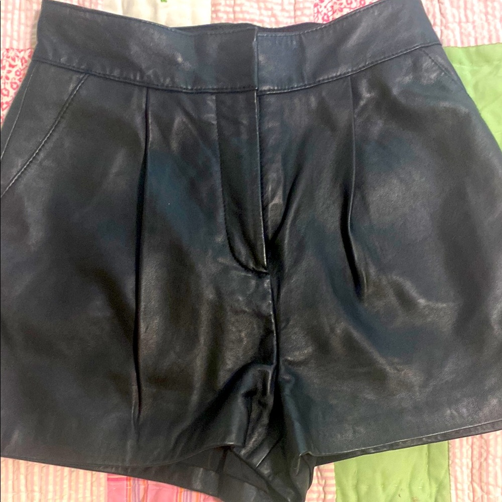 Rachel Zoe Black Leather High Waist Dress Shorts